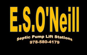 Logo of E.S O'Neill which is a septic pump lift station. Their phone number is 978-580-4179